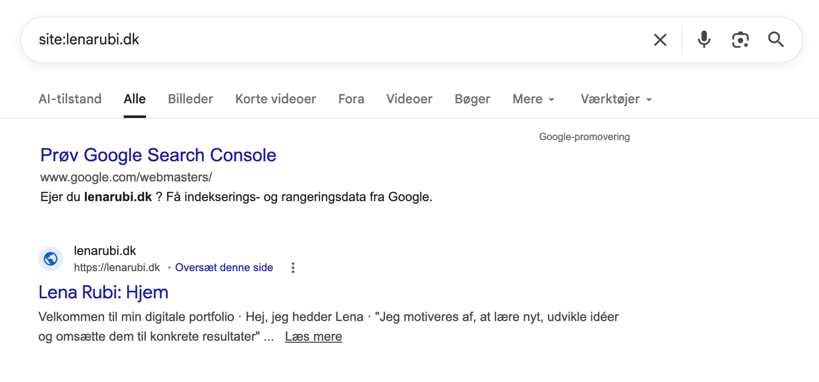 Screenshot af søgning